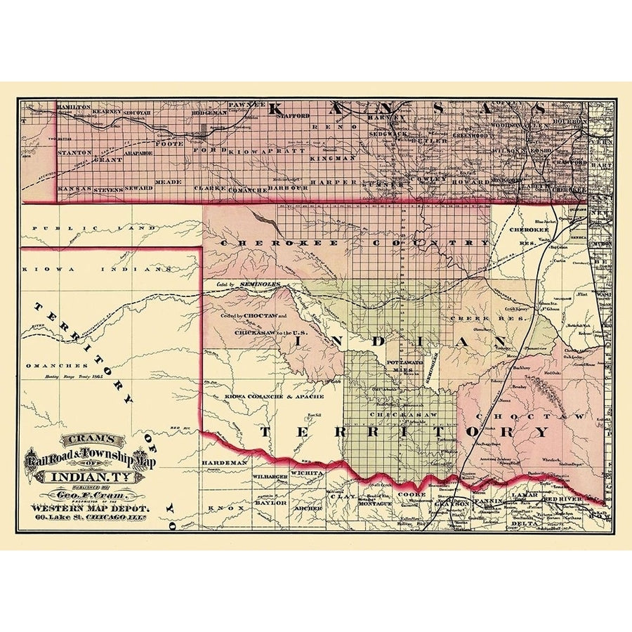 Oklahoma Indian Territory - Cram 1875 Poster Print by Cram Cram OKZZ0001 Image 1