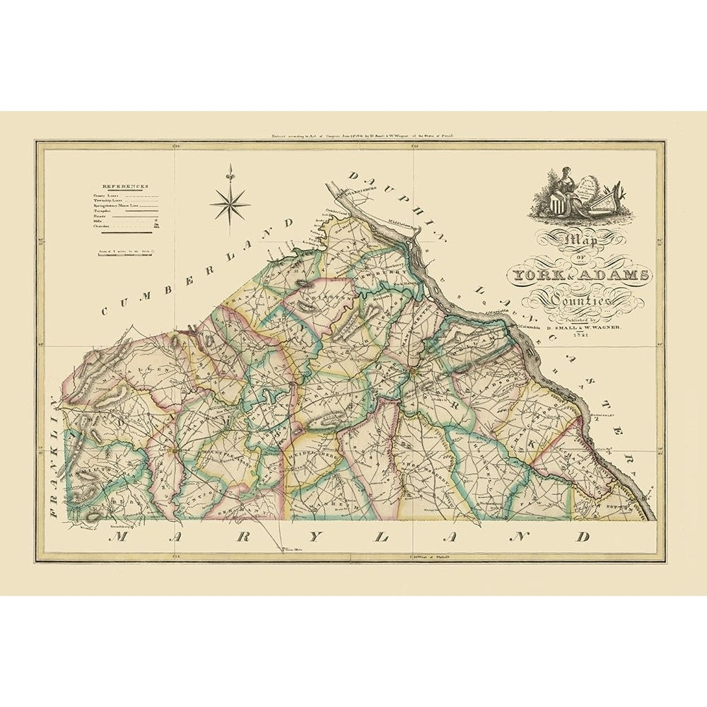 York County Pennsylvania - Wagner 1821 Poster Print by Wagner Wagner PAYO0003 Image 1