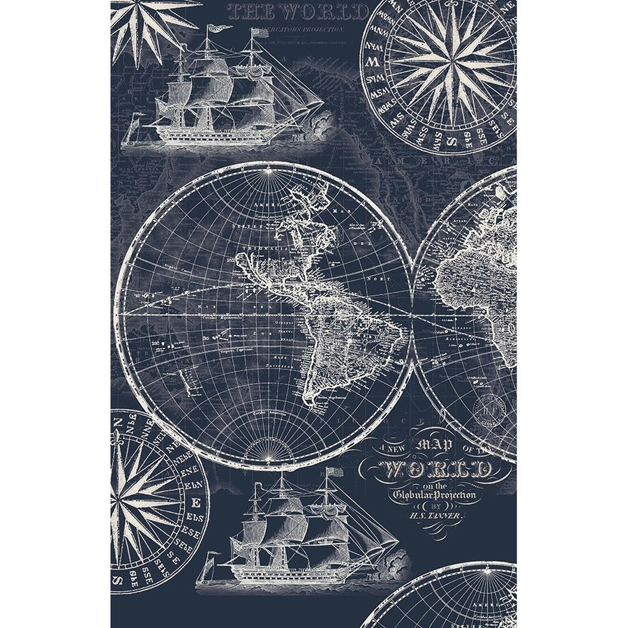 Nautical Ocean Maps Coordiate Blue Poster Print by Candace Allen Image 1