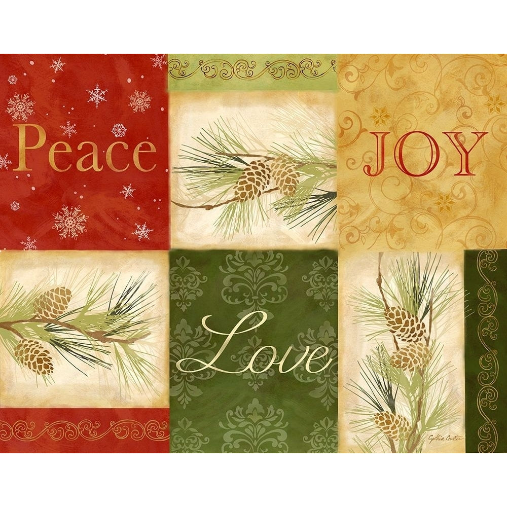 Peace Love Joy Pinecones Rectangle Poster Print by Cynthia Coulter Image 1