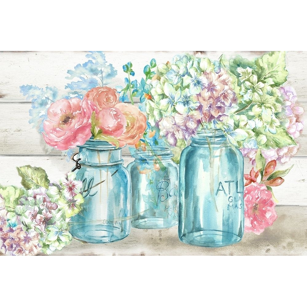 Colorful Flowers in Mason Jar Landscape Poster Print by Tre Sorelle Studios Image 1