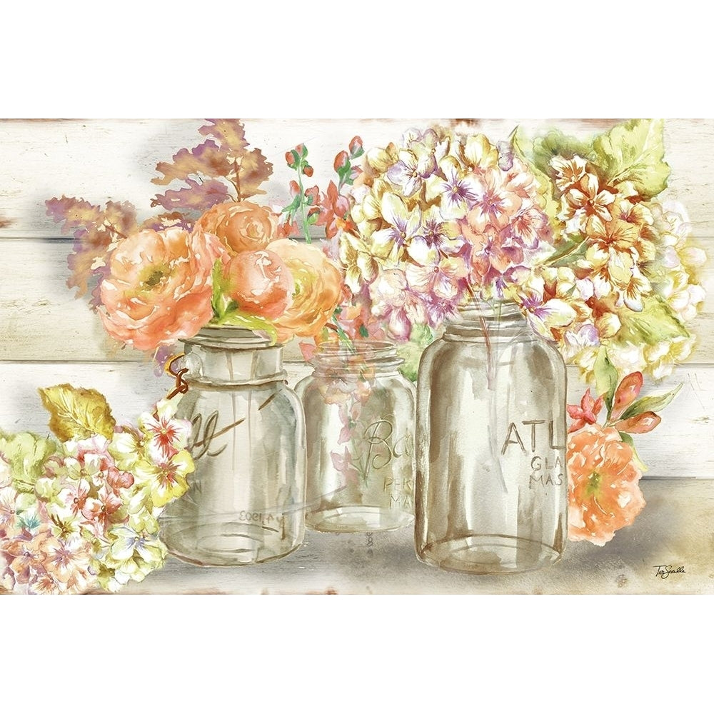 Colorful Flowers in Mason Jar Gold Poster Print by Tre Sorelle Studios Image 1