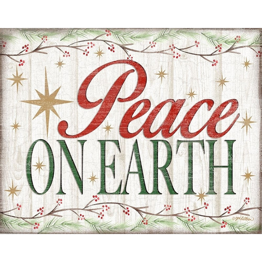 Peace On Earth Woodgrain Sign Poster Print by Jen Killeen Image 1