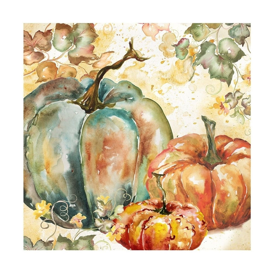 Watercolor Harvest Teal And Orange Pumpkins I Poster Print by Tre Sorelle Studios Image 1