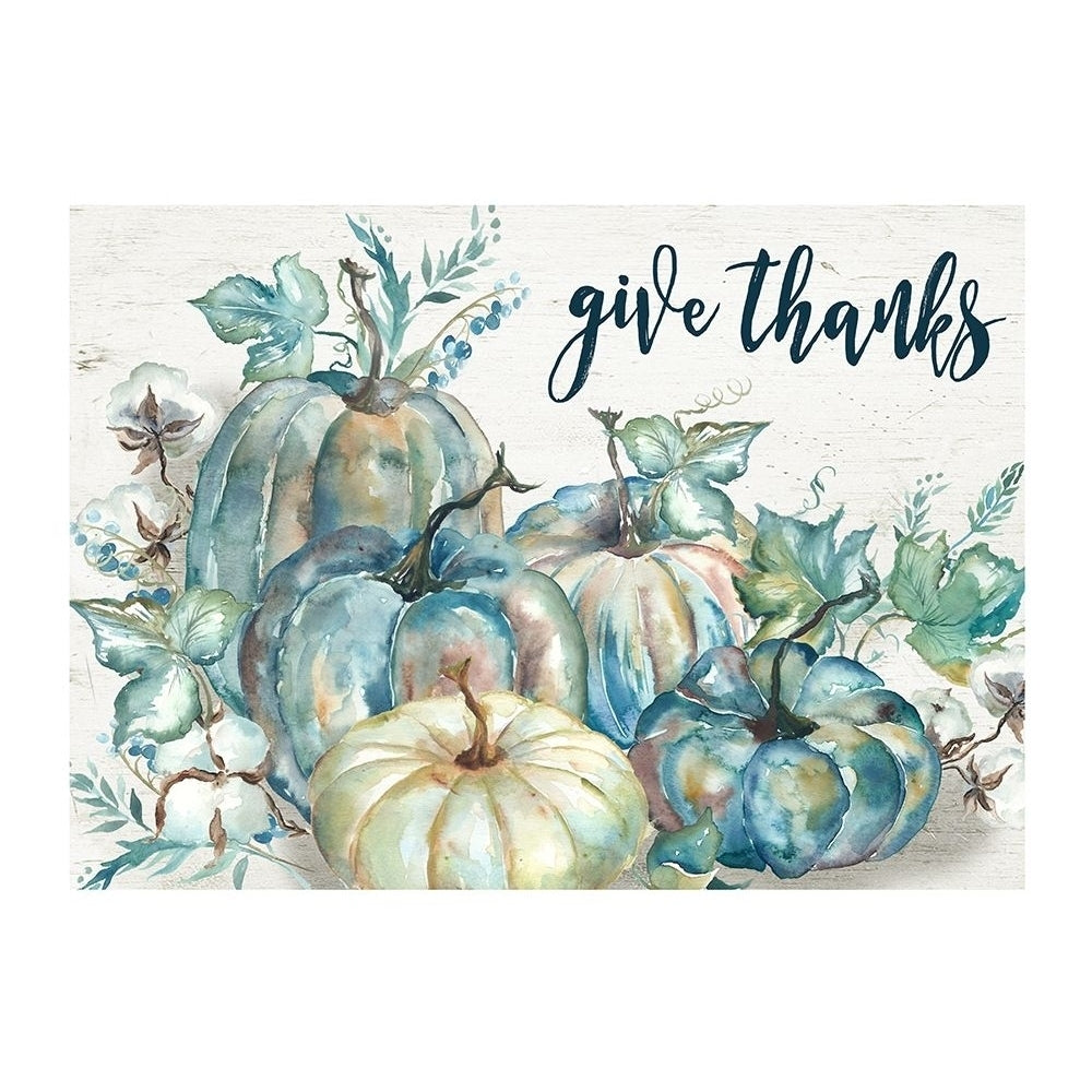 Blue Watercolor Harvest Pumpkin Landscape Give Thanks Poster Print by Tre Sorelle Studios Image 2