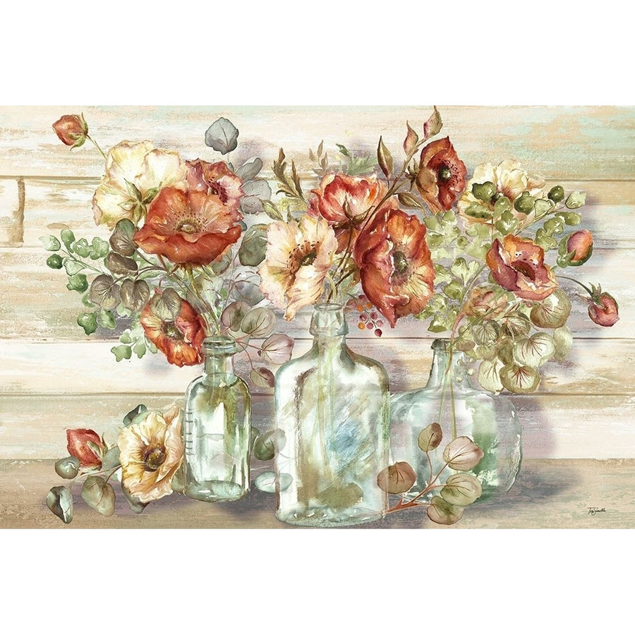 Spice Poppies and Eucalyptus in bottles Landscape Poster Print by Tre Sorelle Studios Tre Sorelle Studios RB13065TS Image 1