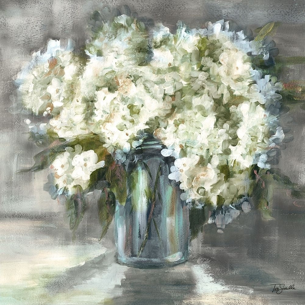 White and Taupe Hydrangeas Sill Life Poster Print by Tre Sorelle Studios Image 1