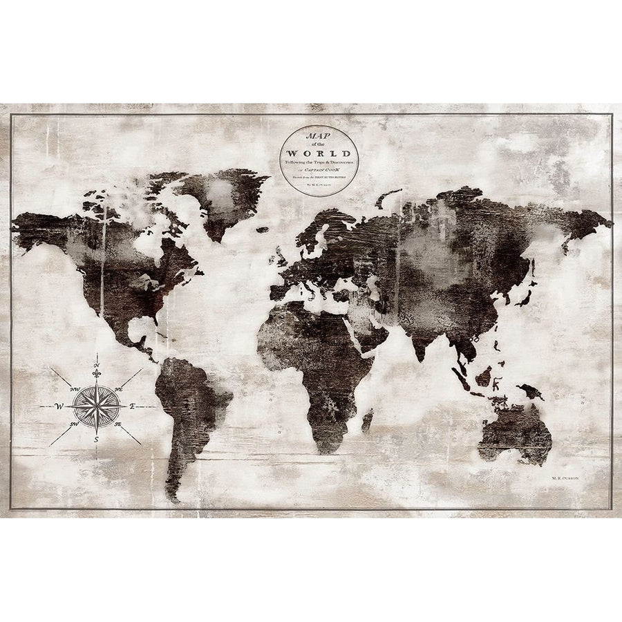 Rustic World Map Black and White Poster Print by Marie Elaine Cusson Image 1