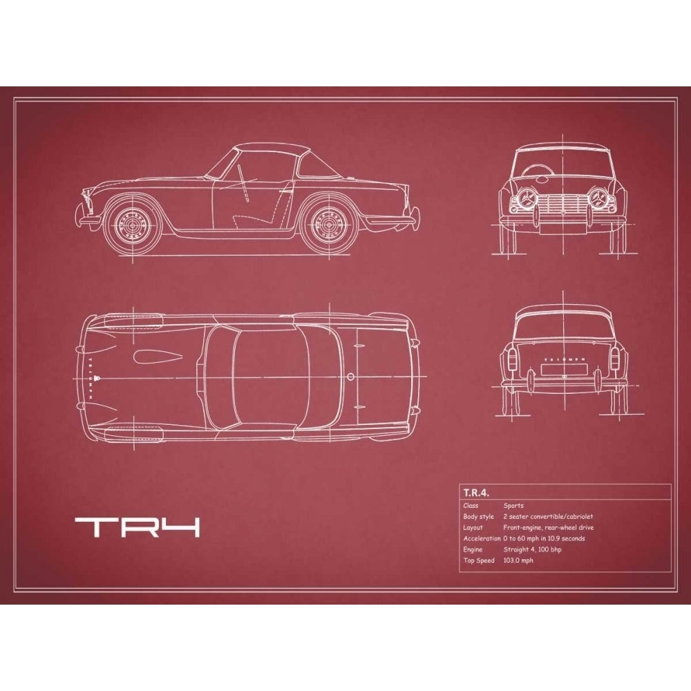 Triumph TR4-Maroon Poster Print by Mark Rogan RGN112797 Image 1