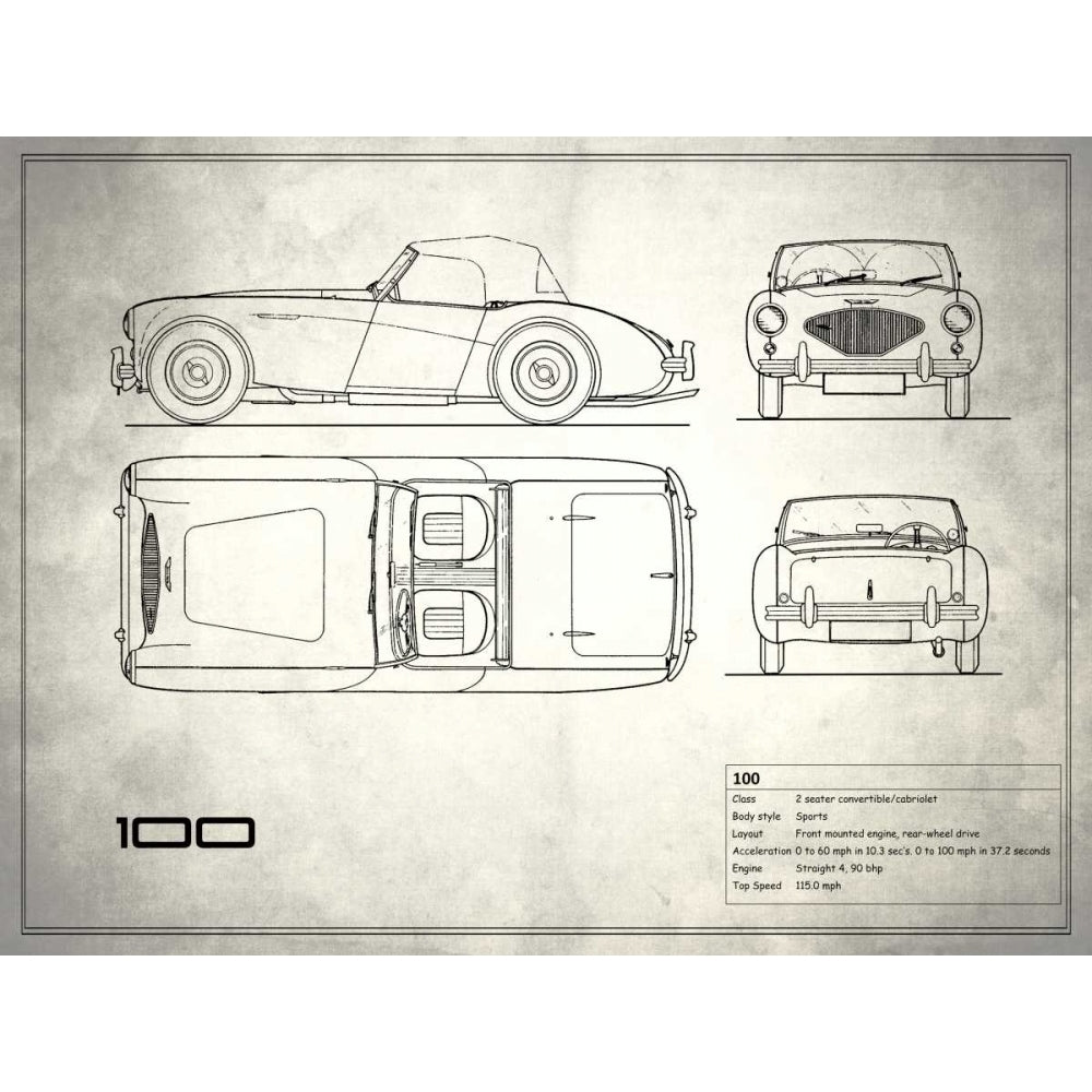 Austin-Healey 100 White Poster Print by Mark Rogan RGN113192 Image 1