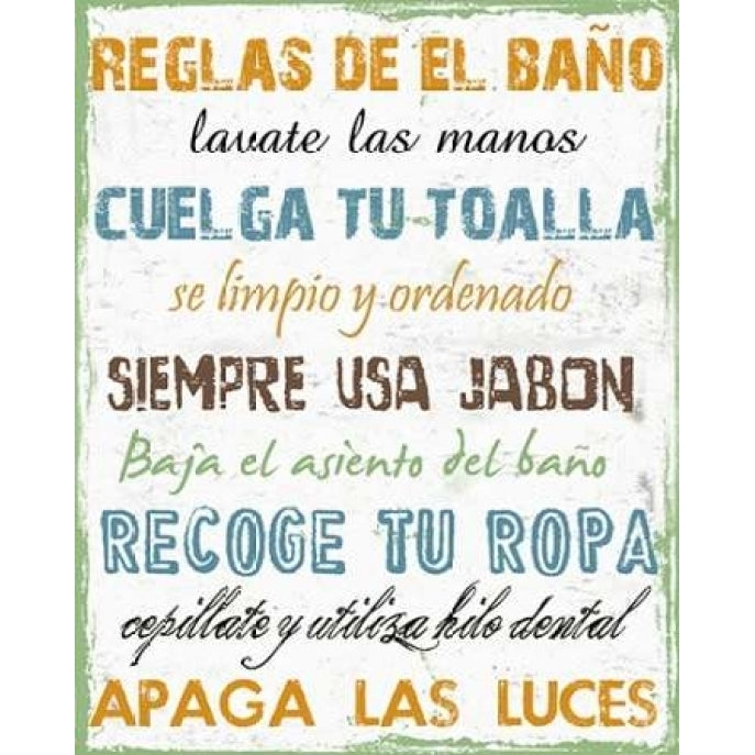 Spanish Bath Rules Poster Print by Sheldon Lewis Image 1