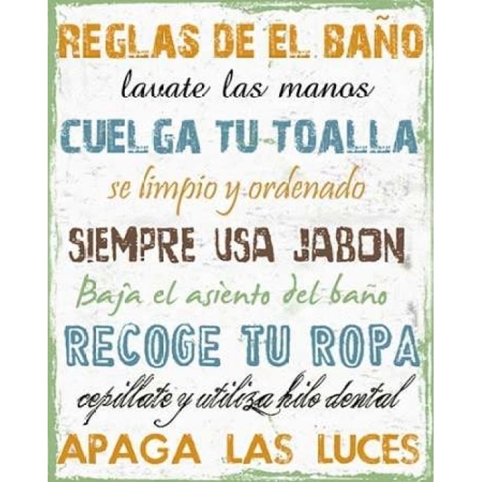 Spanish Bath Rules Poster Print by Sheldon Lewis Image 1