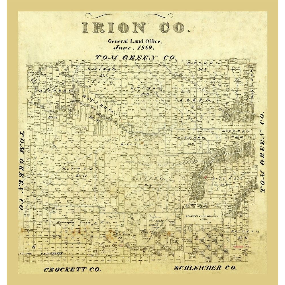 Irion County Texas - 1889 Poster Print by Unknown Unknown TXIR0001 Image 1