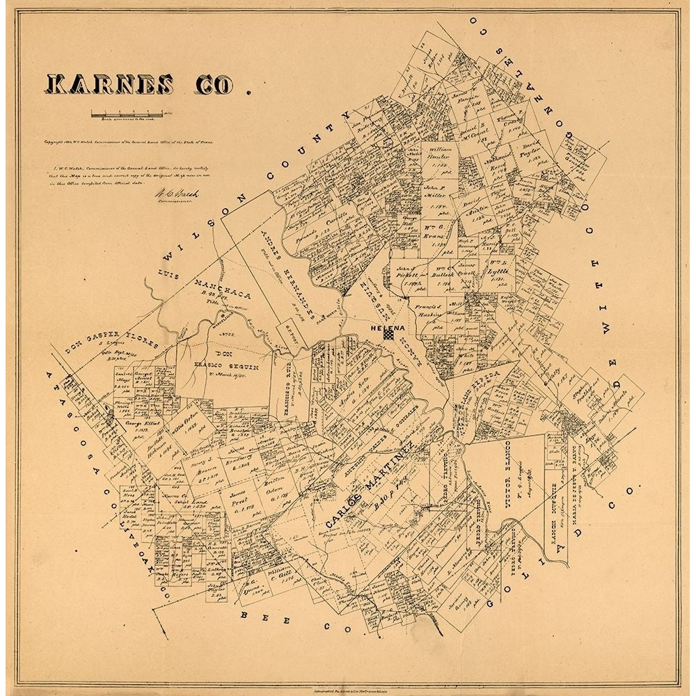 Karnes County Texas - Walsh 1880 Poster Print by Walsh Walsh TXKA0005 Image 1