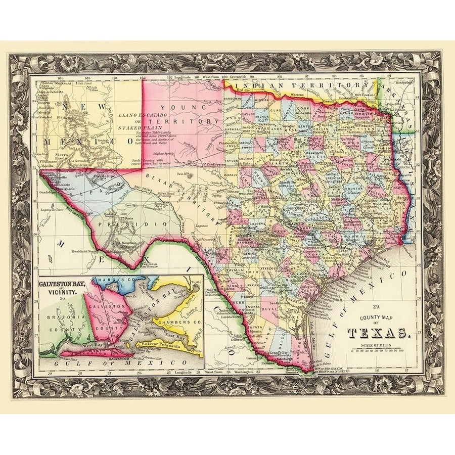 Texas State and County - Mitchell 1860 Poster Print by Mitchell Mitchell TXZZ0070 Image 1