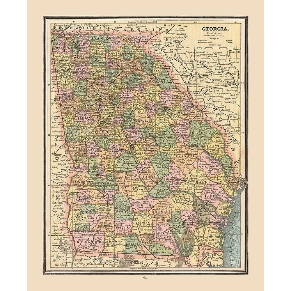 Georgia United States - Cram 1888 Poster Print by Cram Cram USGE0001 Image 1