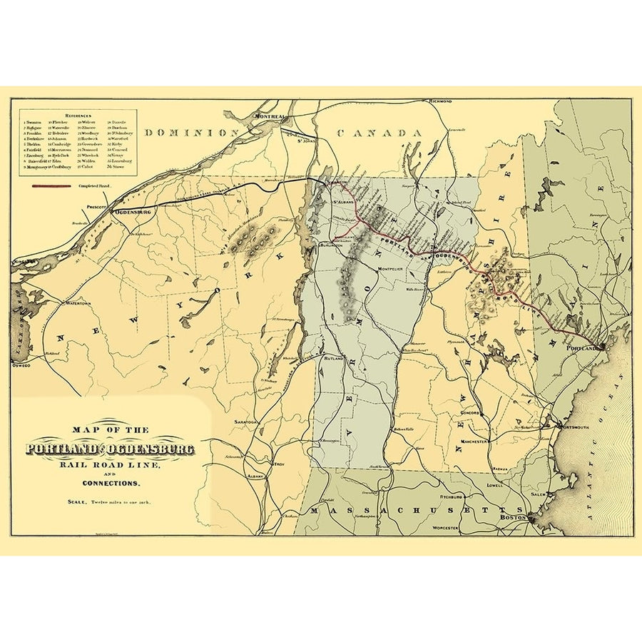 Portland and Ogdensburg Railroad - Hatch 1850 Poster Print by Hatch Hatch USNE0022 Image 1