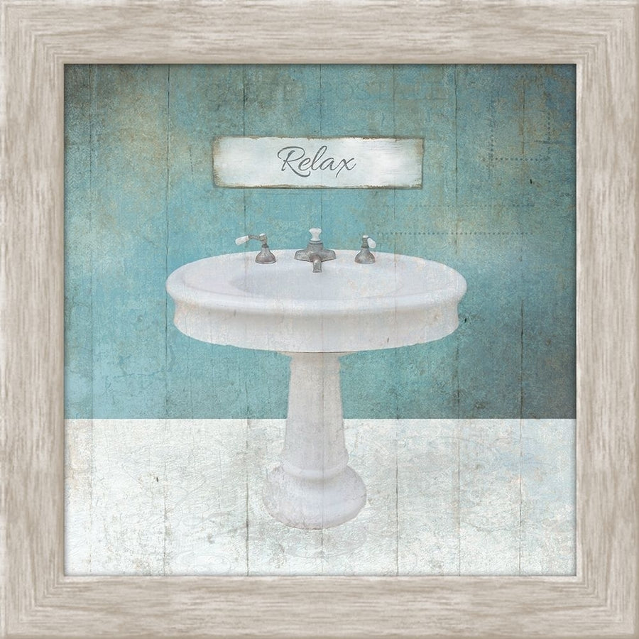 Wood Framed Aqua Bath Sink Poster Print by Victoria Brown Image 1