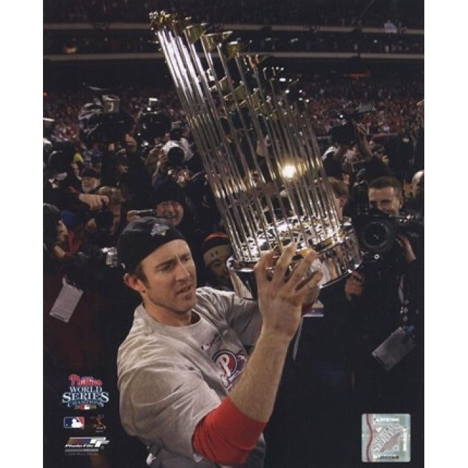 Chase Utley With World Series Trophy Sports Photo Image 1