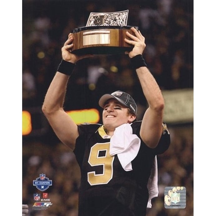 Drew Brees 2009 With NFC Championship Trophy Sports Photo Image 1