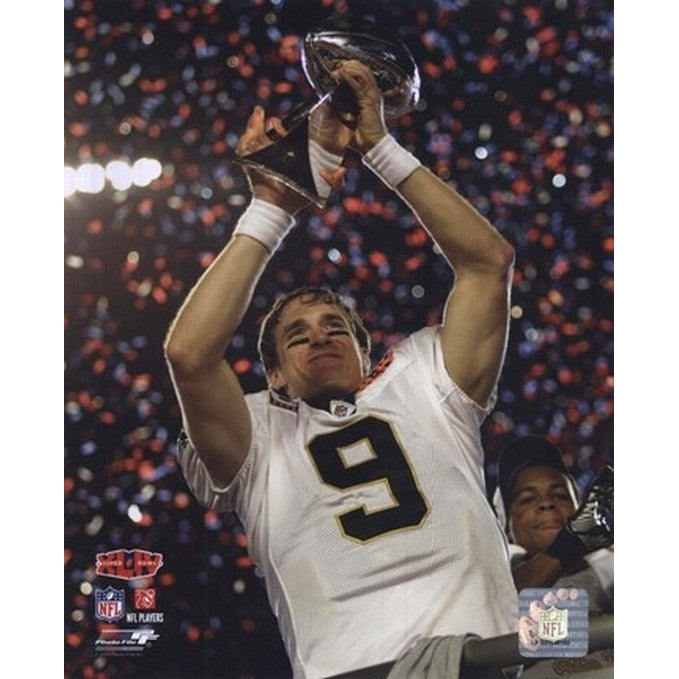 Drew Brees with the Vince Lombardi Trophy Super Bowl XLIV Image 1