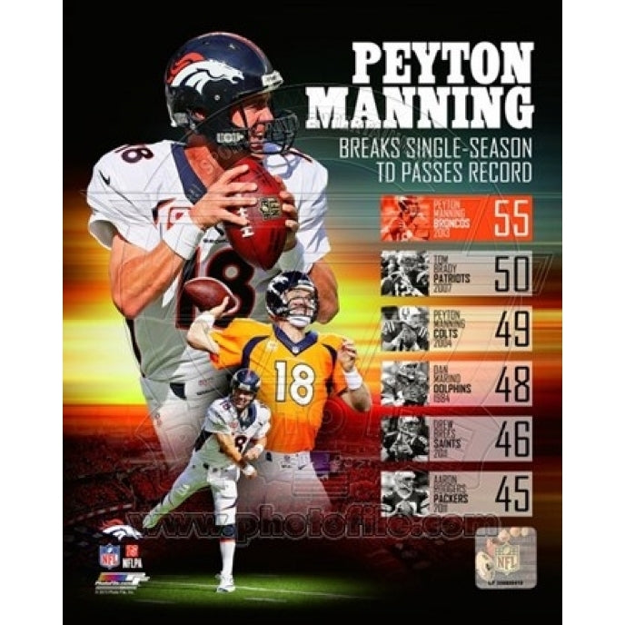 Peyton Manning Single Season TD Record Sports Photo Image 1