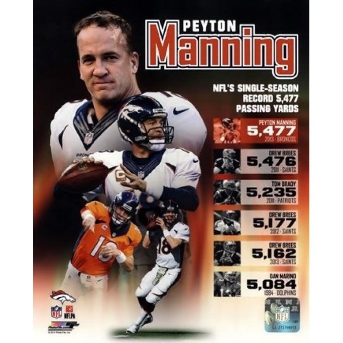 Peyton Manning Single Season Passing Yards Record Sports Photo Image 1