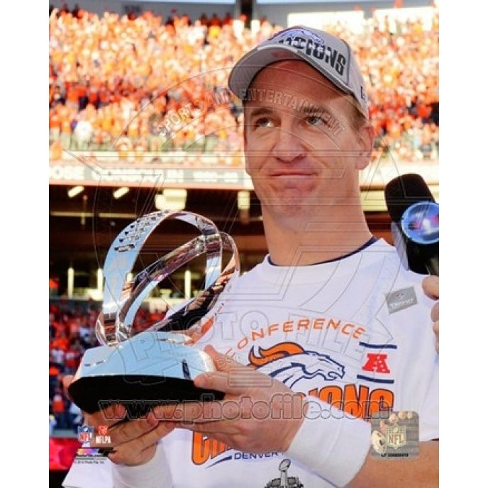 Peyton Manning with the AFC Championship Trophy 2013 AFC Championship Game Sports Photo Image 1