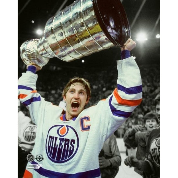 Wayne Gretzky with the 1984 Stanley Cup Trophy Spotlight Photo Print Image 1