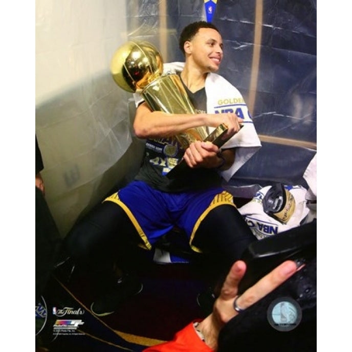 Stephen Curry with the NBA Championship Trophy Game 6 of the 2015 NBA Finals Sports Photo Image 1