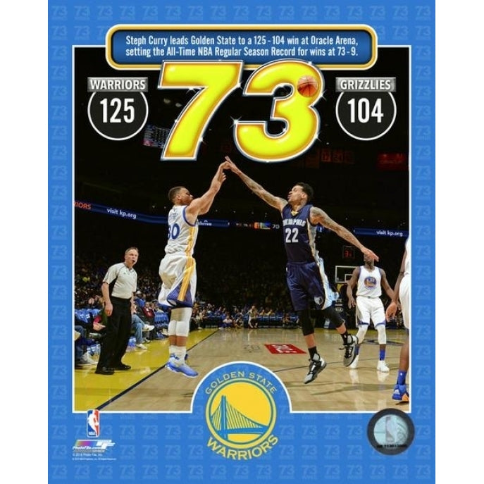 Stephen Curry hits his 400th three point basket during the Golden State Warriors NBA record 73rd win of the season- Image 1