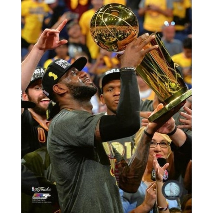 Lebron James with the NBA Championship Trophy Game 7 of the 2016 NBA Finals Sports Photo Image 1