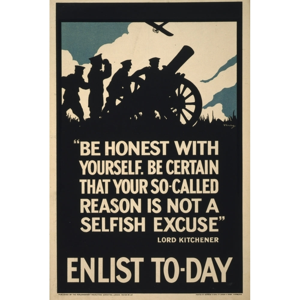 Parliamentary Rec Com WWI Recruitment Poster 1915 Enlist Today Lord Kitchener Poster Print Image 2