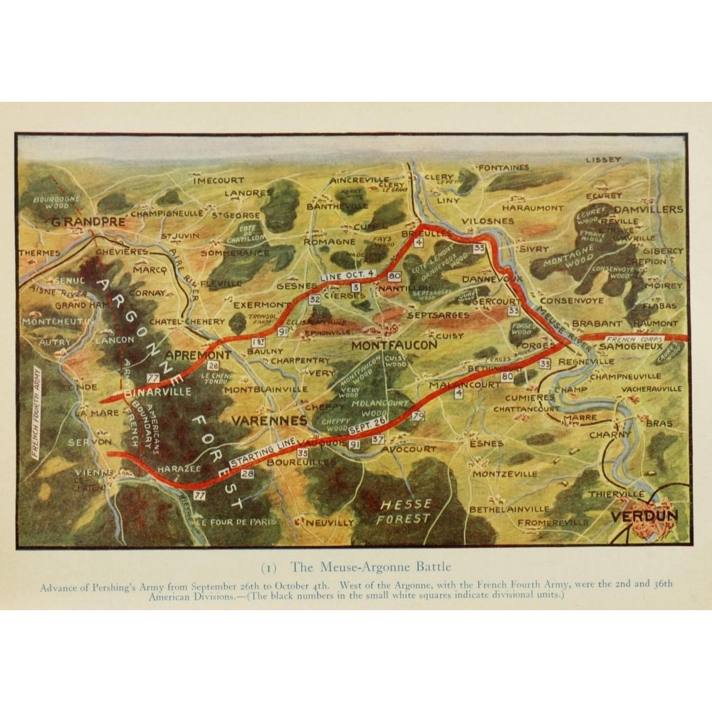 Map Harpers Pictorial World War 1920 Meuse-Argonne Battle Poster Print Image 1