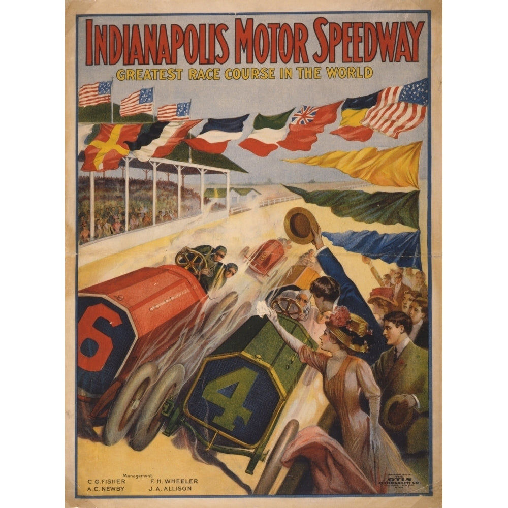 Otis Lithograph Co. The Indianapolis Motor Speedway 1909 Poster Print Image 2