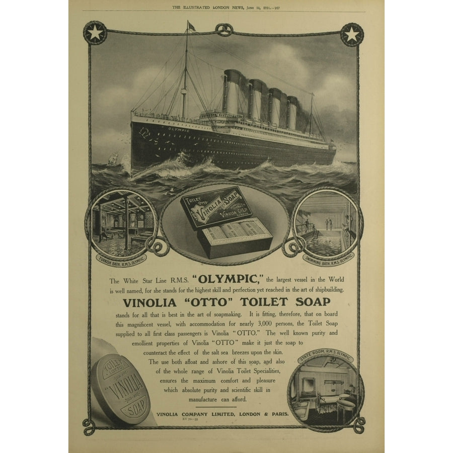 Advert Illustrated London News 10 June 1911 Vinolia Otto Toilet Soap Poster Print Image 1