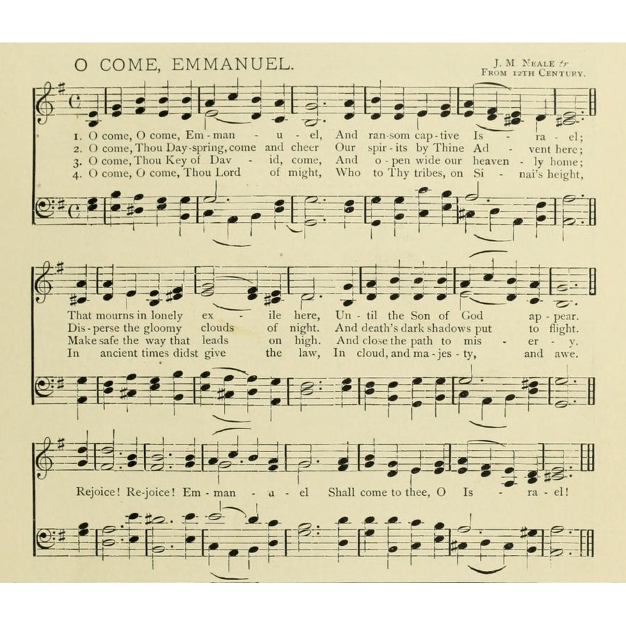 O Come  Emmanuel Christmas in Song 1891 Poster Print Image 1