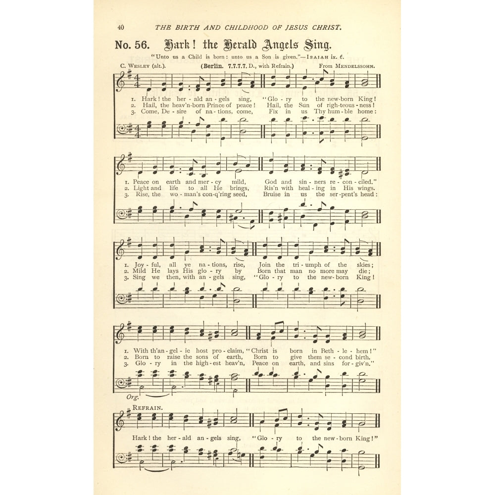 Hark the Herald Angels Sing Mendelssohn and Wesley Golden Bells c.1880 Poster Print Image 1