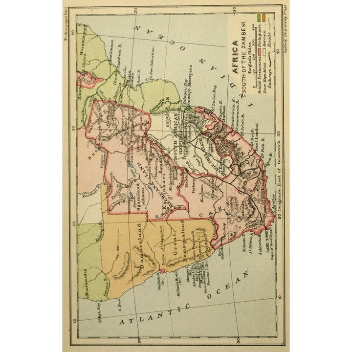 Map South and East Africa 1897 Africa south of the Zambesi Poster Print Image 2