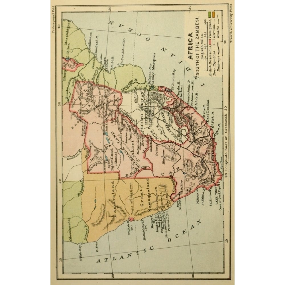 Map South and East Africa 1897 Africa south of the Zambesi Poster Print Image 1