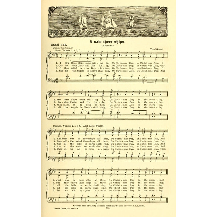 I Saw Three Ships come Sailing in Traditional Carols Old and Carols 1916 Poster Print Image 1