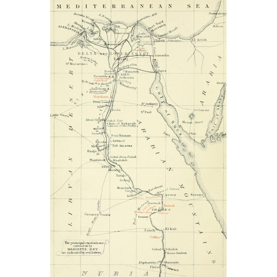 Map Monuments of Upper Egypt 1877  Egypt Poster Print Image 1