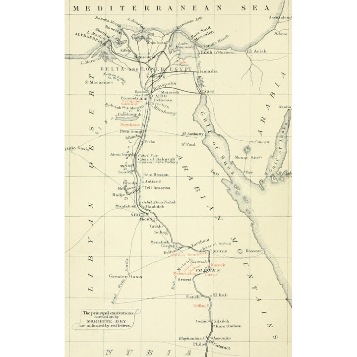 Map Monuments of Upper Egypt 1877 Egypt Poster Print Image 1