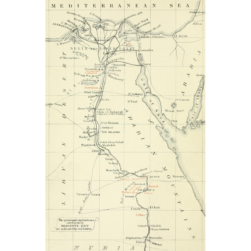 Map Monuments of Upper Egypt 1877  Egypt Poster Print Image 2