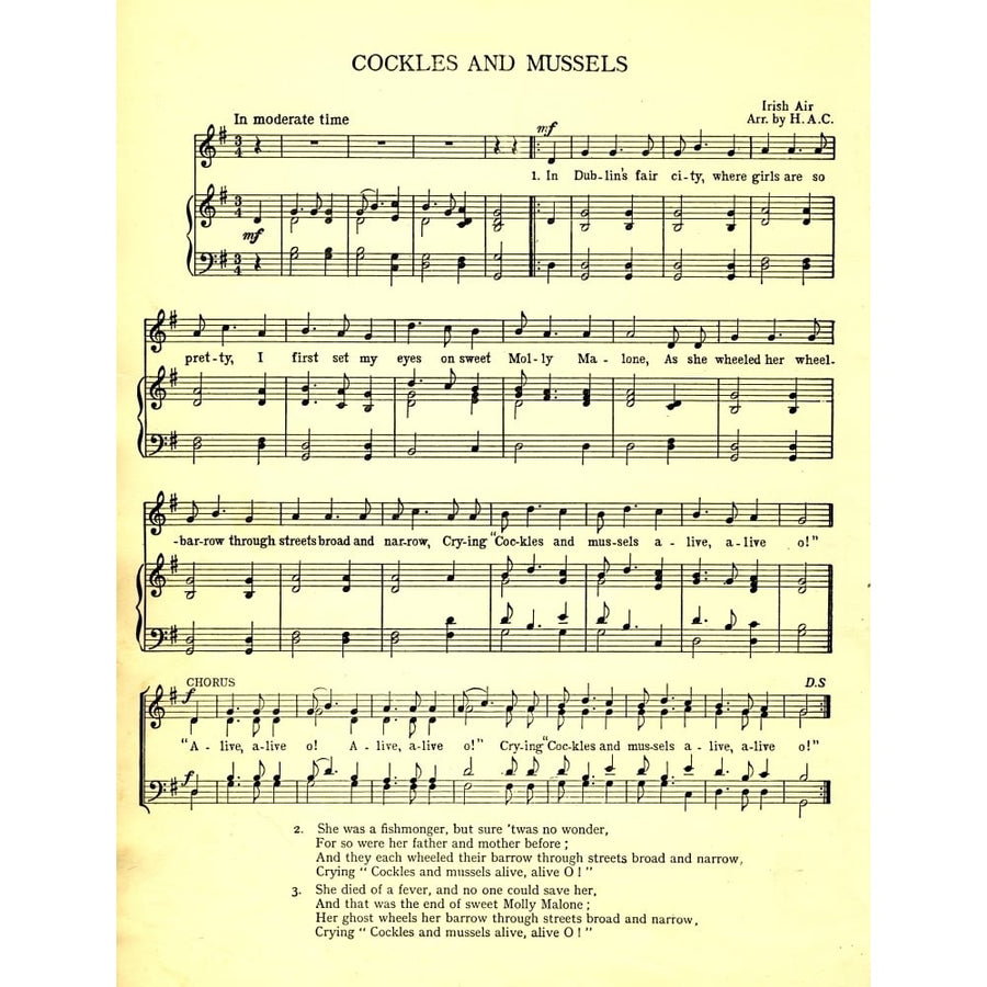 Traditional Irish News Chronicle Song Book n.d. Cockles and Muscles Poster Print Image 1