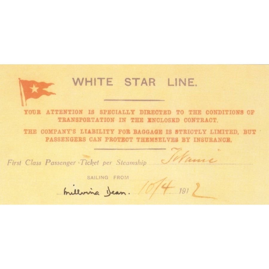 White Star Line 1st Class ticket for Titanic Poster Print Image 1