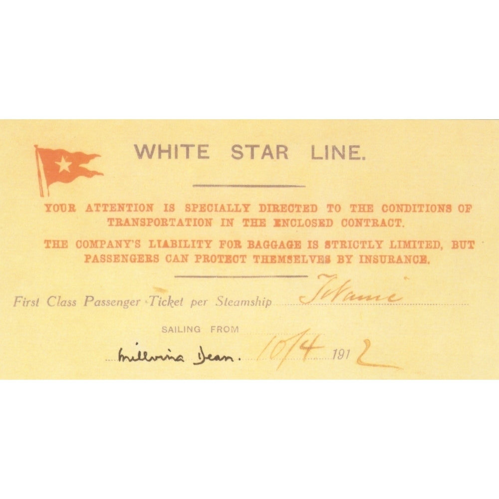 White Star Line 1st Class ticket for Titanic Poster Print Image 2