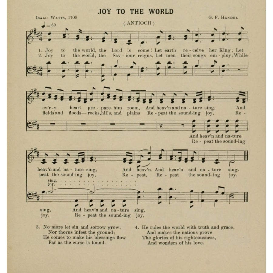 Joy to the World Handel  and Watts  Christmas Carols and Hymns 1910 Poster Print Image 1