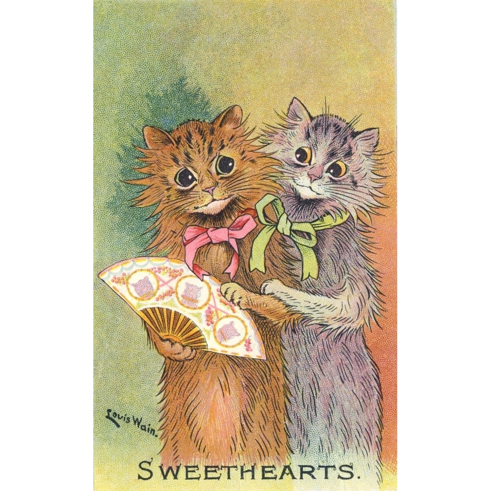 Postcard Cats with fan Poster Print by Louis Wain Image 2