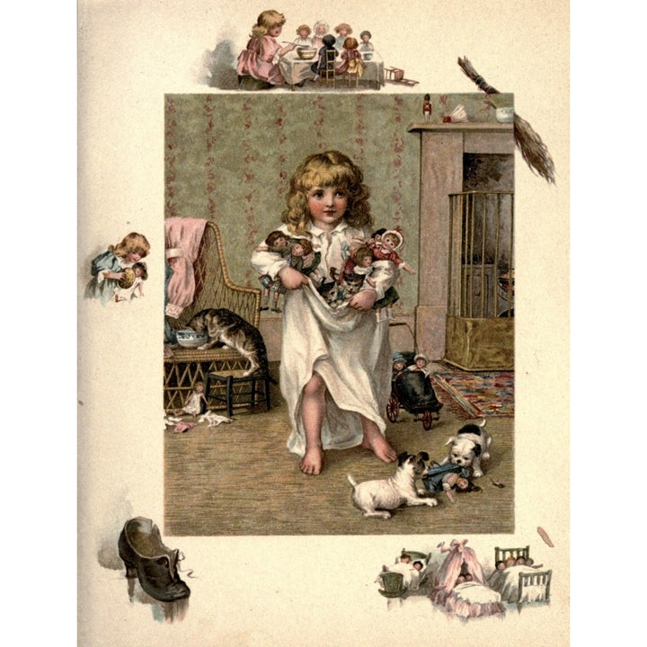 My Friend Doggie c.1890 Girl with kittens and puppies Poster Print by Unknown Image 2